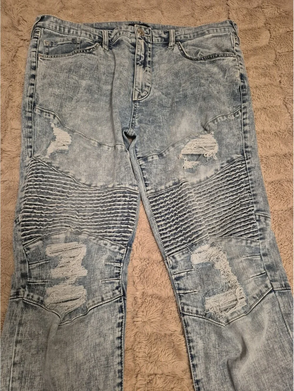 True Religion Rocco Moto Renegade Light Wash Relaxed Skinny Jeans Size 36x34